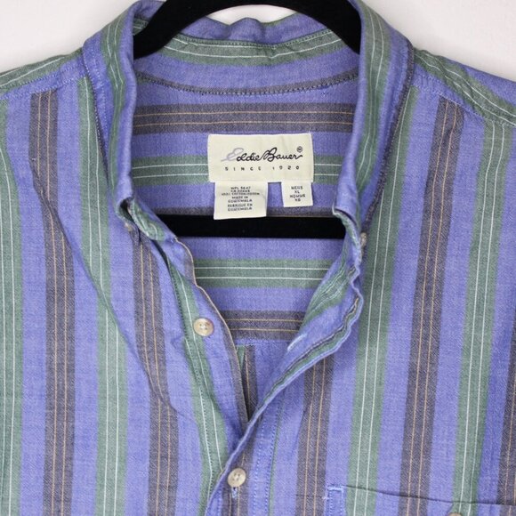 Retro Eddie Bauer Men's XL Button Down Blue/Green Short Sleeved Shirt - Picture 3 of 6